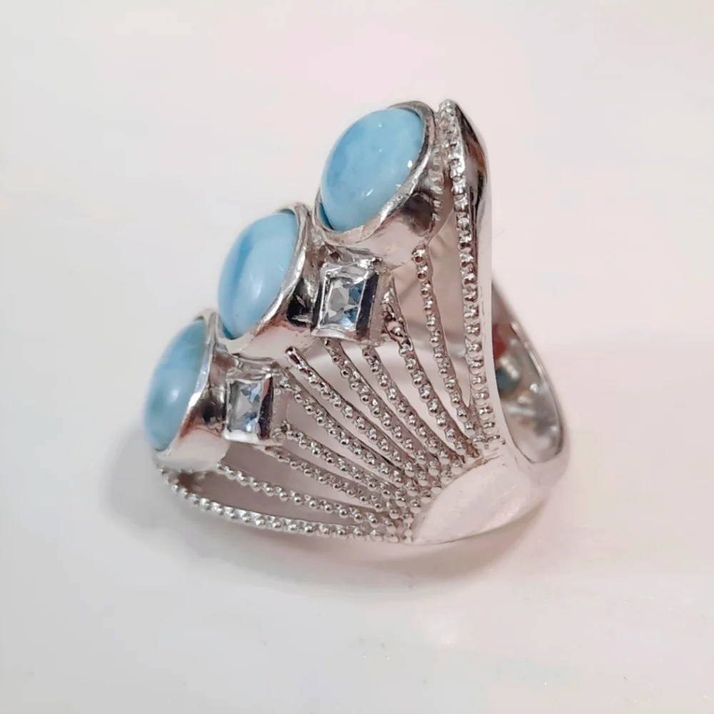 Sterling Silver Larimar Blue Topaz Openwork Filigree Ring SIZE 8 (Please Read) - Picture 4 of 13